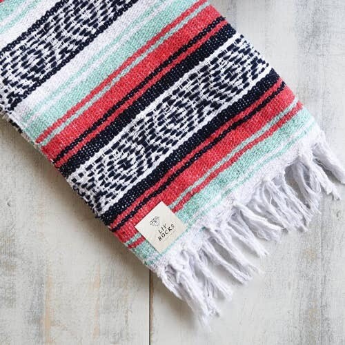 Mexican Falsa Blankets Coral/Teal