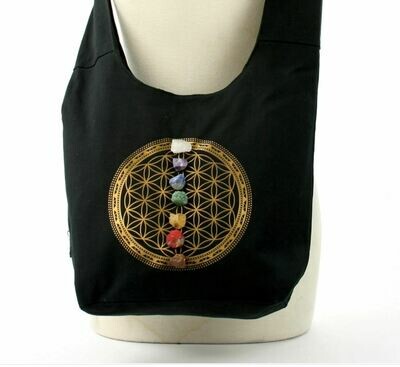 Sacred Geometry 7 Chakras Crystals Hobo Bag in Canvas