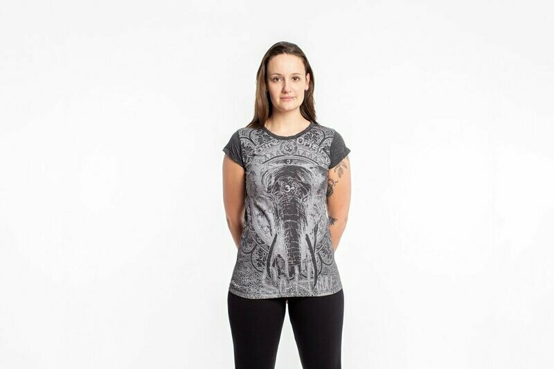 Wild Elephant T Shirt in Silver on Black