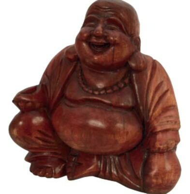 Large Wood Happy Buddha