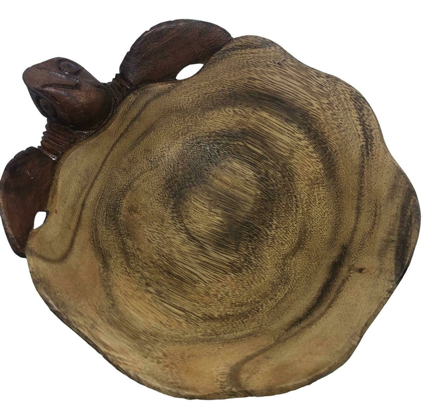 Teak Carved Wood Turtle Bowl