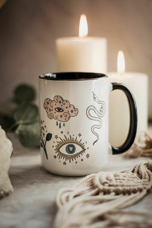 Whimsical Boho Seeing Eye Coffee Mug 
