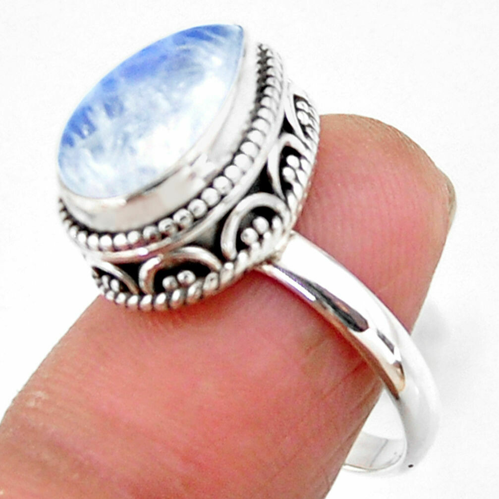Solitaire Natural Rainbow Moonstone Ring 7