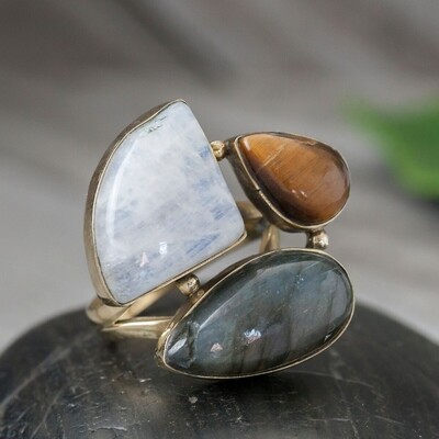 Natural Stone Cluster Ring with Mixed Stones