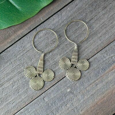 Brass Three Disc Earrings