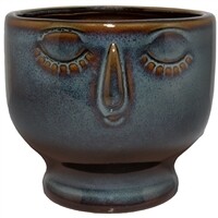 Mod Face Ceramic Blue Pot