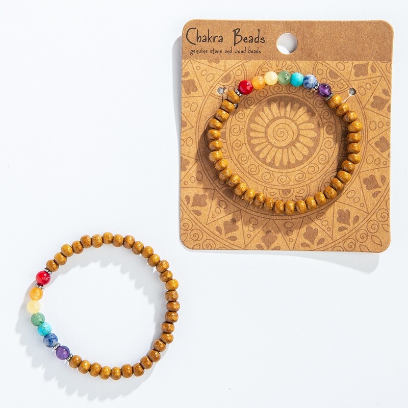 Gemstone Wood Chakra Bracelet