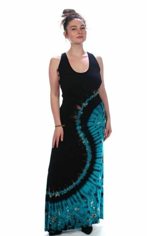 Multi Cross Back Maxi Dress 1/2 Wave Blue Tie Dye