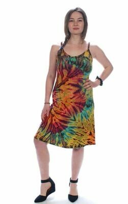 Lattice Front Short Dress Tie Dye Rainbow Feather