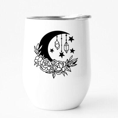 Celestial Moon With Crystals Wine Tumbler