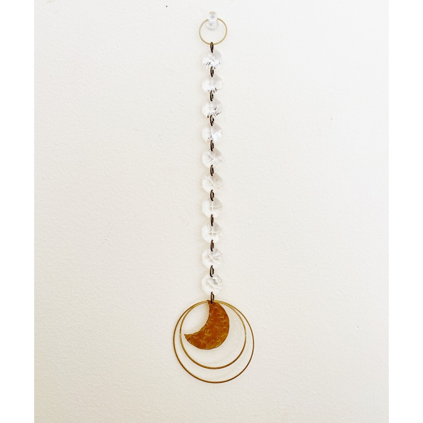 Sun catcher crystal and brass hammered moon drop