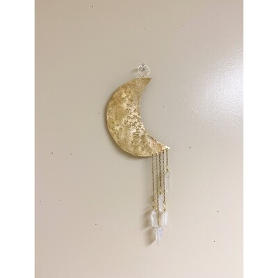Hammered Brass Moon and Quartz Wall Hanging