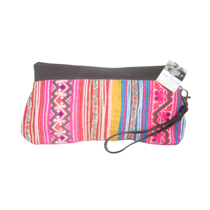 Upcycled Pink Vintage Clutch Wristlet Bag - Thailand