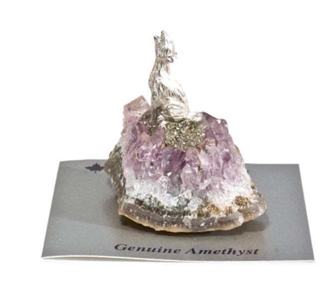 Pewter Wolf on Amethyst Cluster