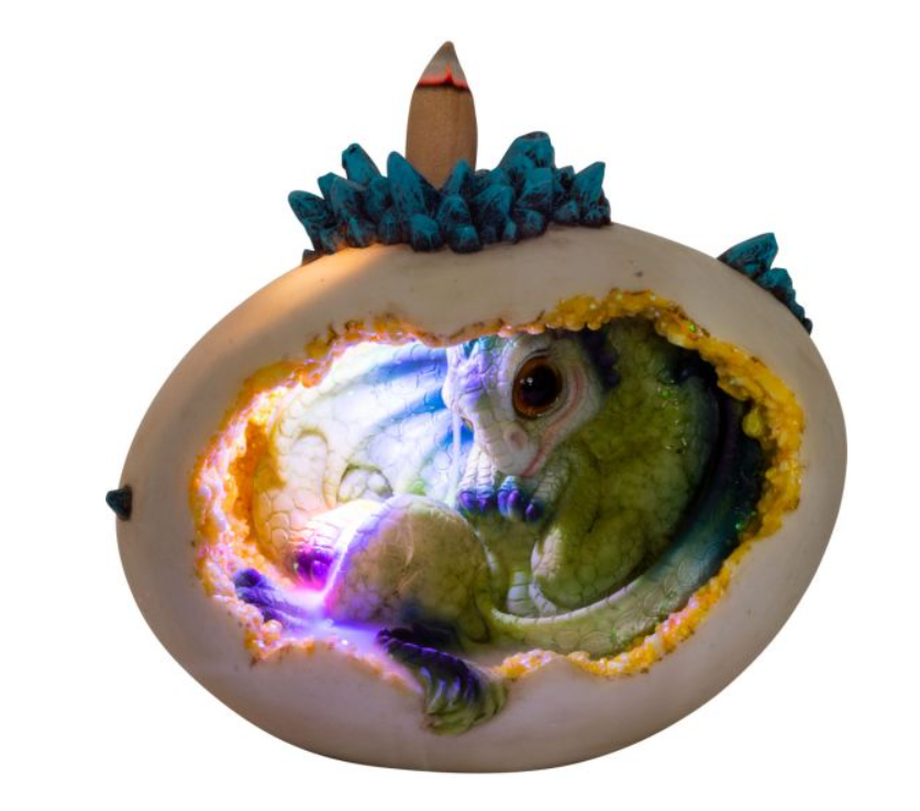 Polyresin Backflow Globe Incense Burner w/ Multicolor LED - Hatching Baby Dragon