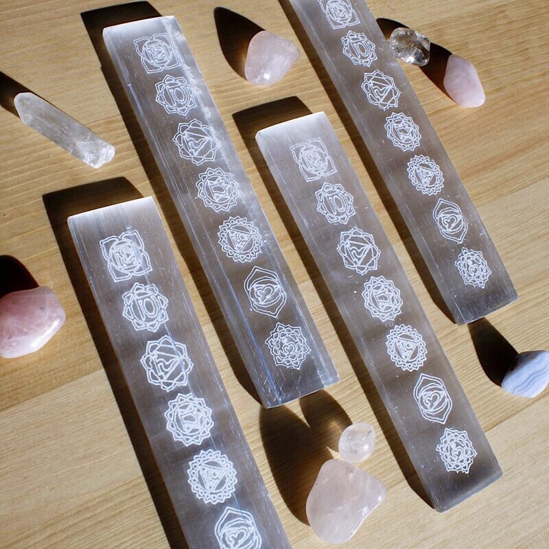 Selenite Seven Chakra Etched Plank