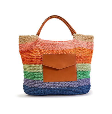 Sunset Straw Bag with Leather Handles