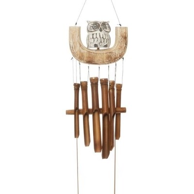 Carved Owl Wind Chime on a Swing