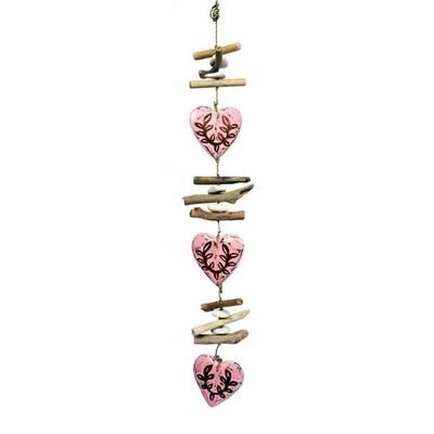 Wooden 3 Heart Strand Mobile- Pink