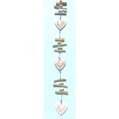 Wooden 3 Heart Strand Mobile - White