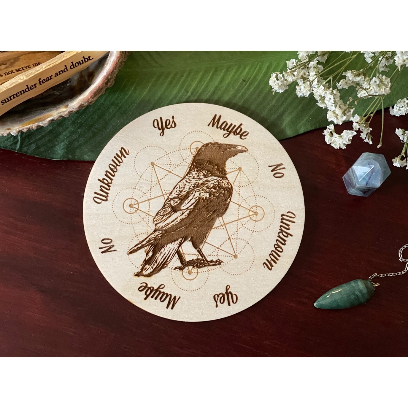Raven & Sacred Geometry Pendulum Board | Crystal Grid