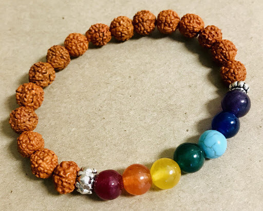 Seven Chakra Rudraksha Stretch Bracelet