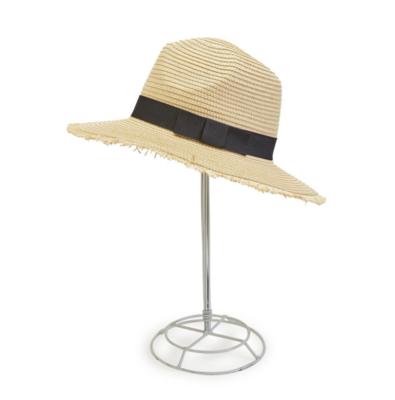 Frayed Straw Hat with Black Grosgrain Ribbon and Bow - Paper Straw  Hat