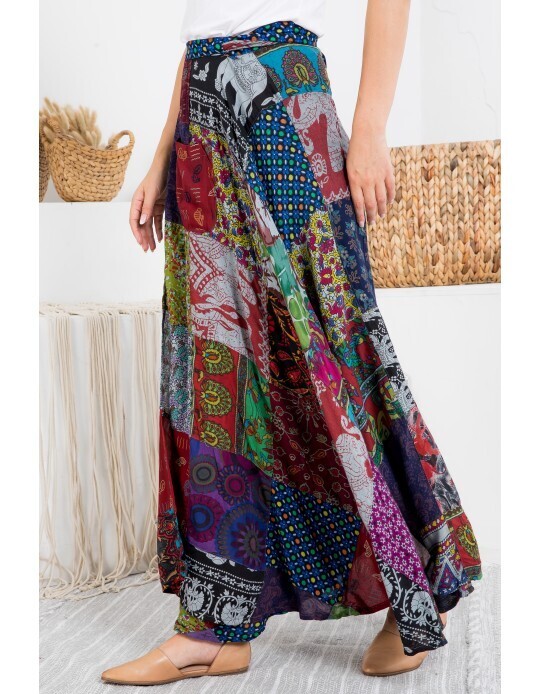 Mixed Patchwork Wrap Skirt