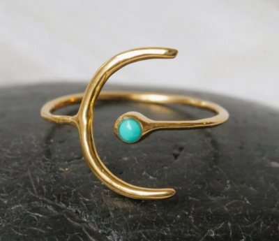 Crescent Moon Ring with Turquoise Stone