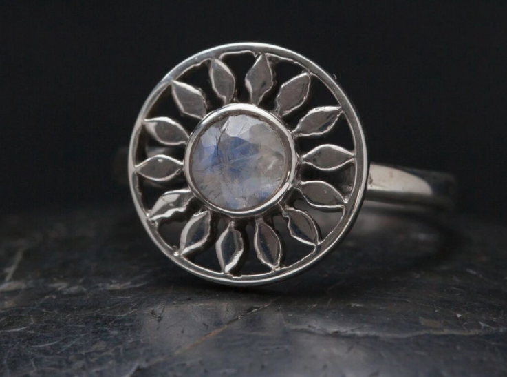Sterling Silver Sun Ray and Moonstone Ring