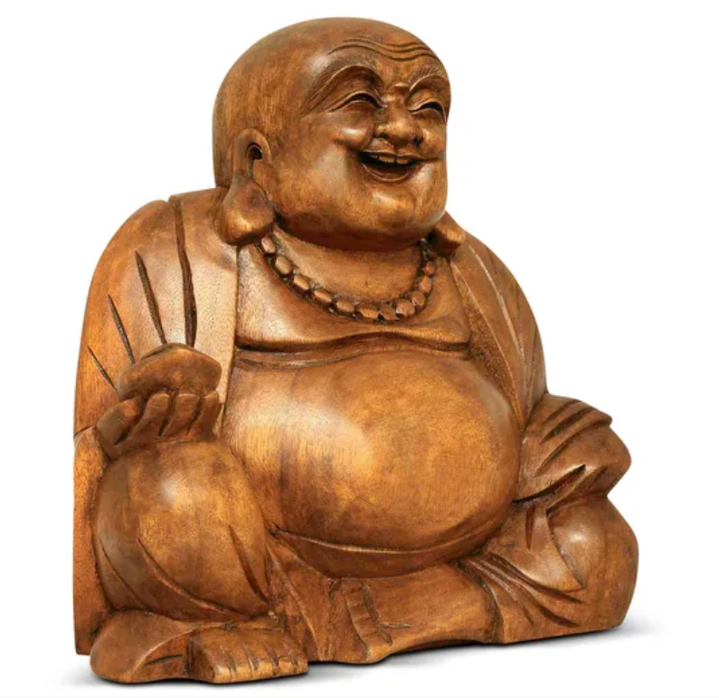 Large Carved Wood Happy Buddha