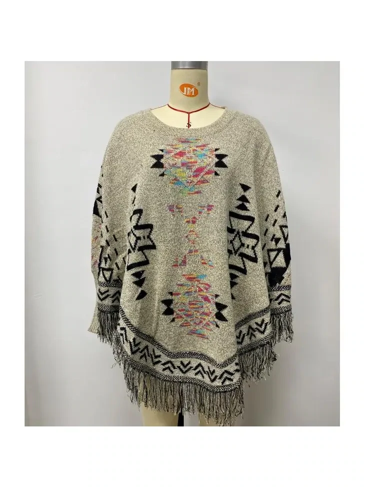  Multi Aztec Sleeve Fringe Poncho