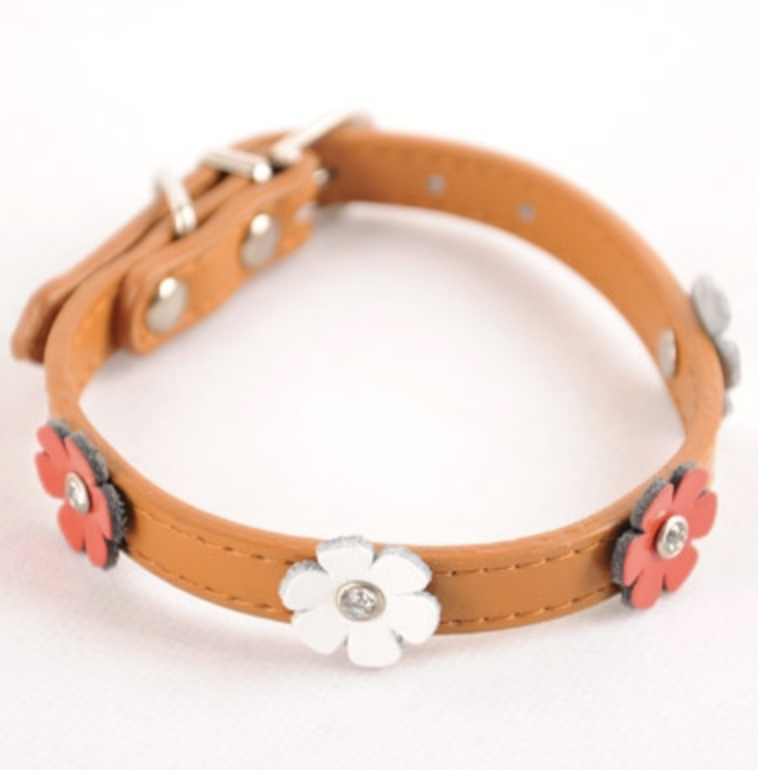 Brown Leather Flower Collar
