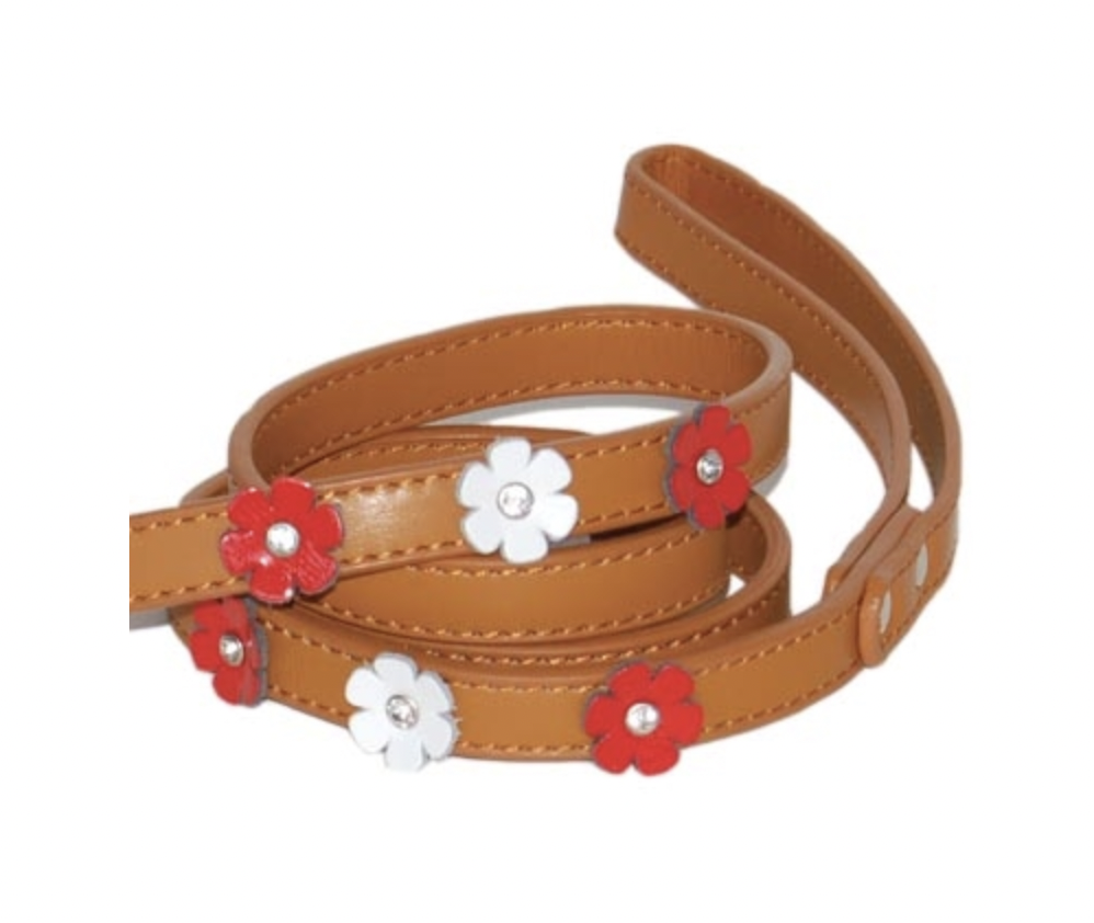 Brown Leather Flower Leash