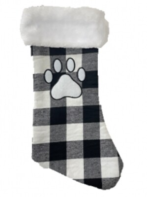 White/Grey Plaid Pawprint Stocking 
