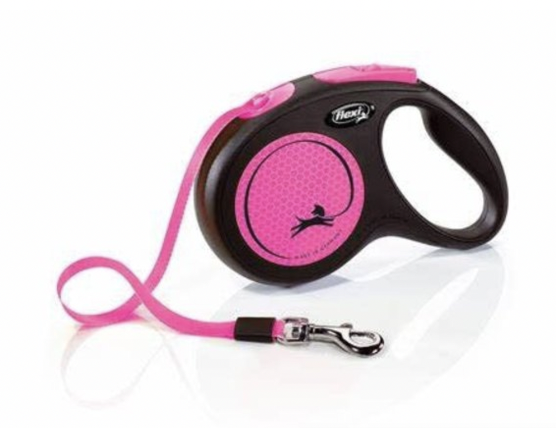 Flexi Neon Tape Leash, Size: Small 5m/16ft, Colour: Pink