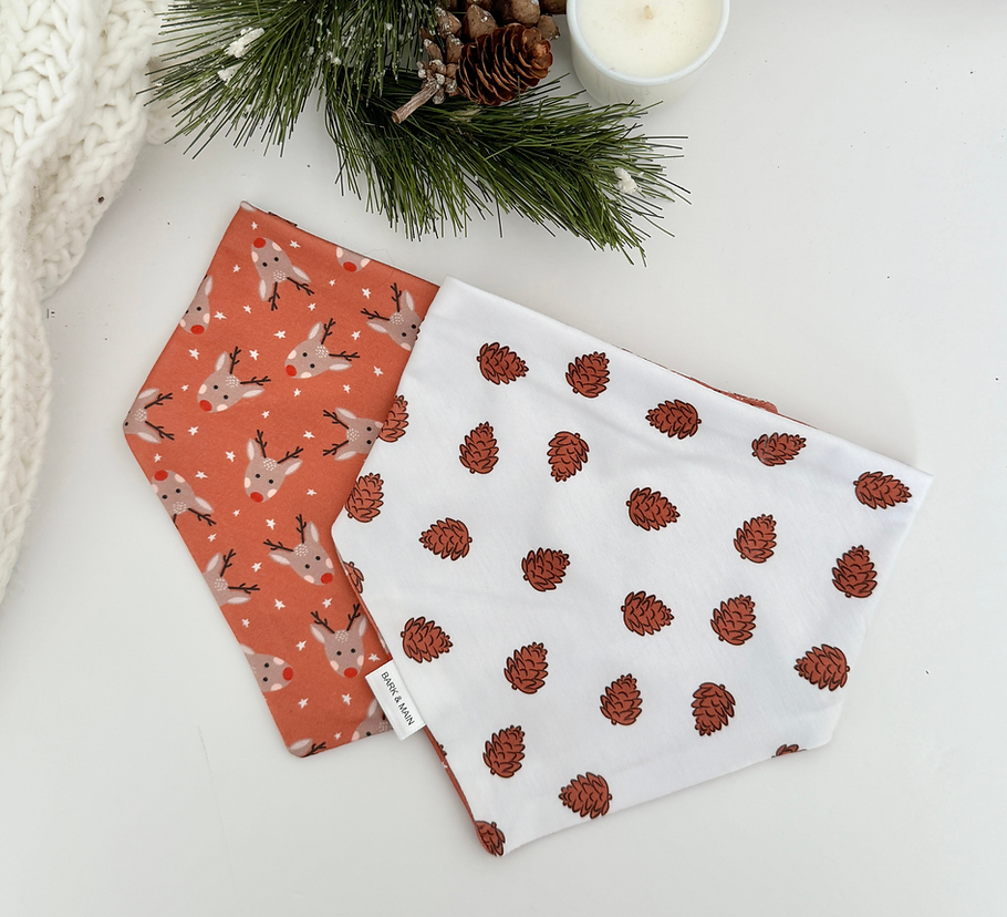 Reindeer &amp; Acorns Reversible Bandana - BM