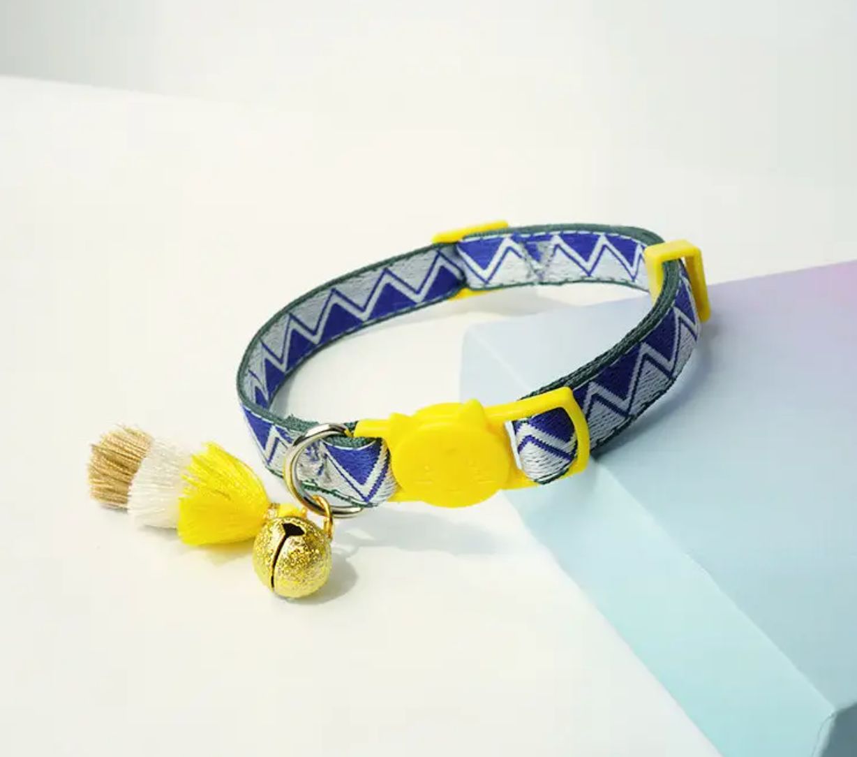 Blue &amp; Yellow Tassel Cat Collar - CH