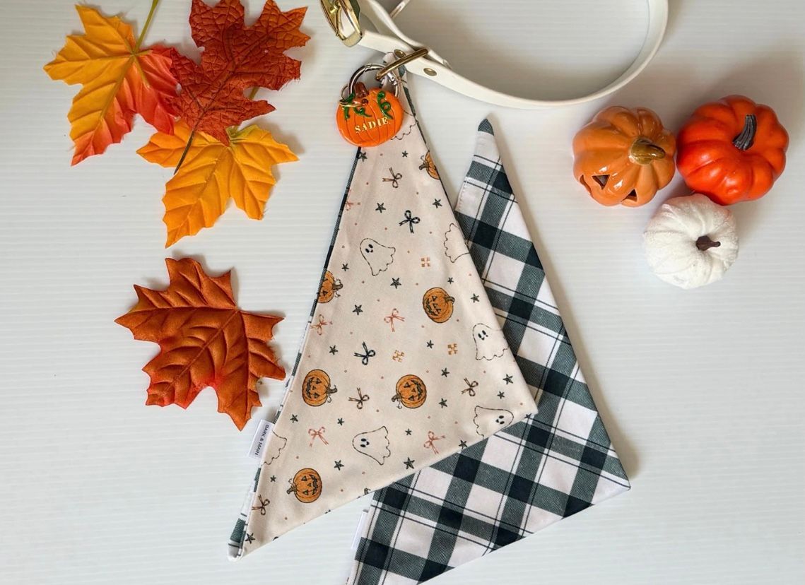 Ghost w/ Pumpkins Reversible Bandana - BM Ghost w/ Pumpkins Reversible Bandana - BM