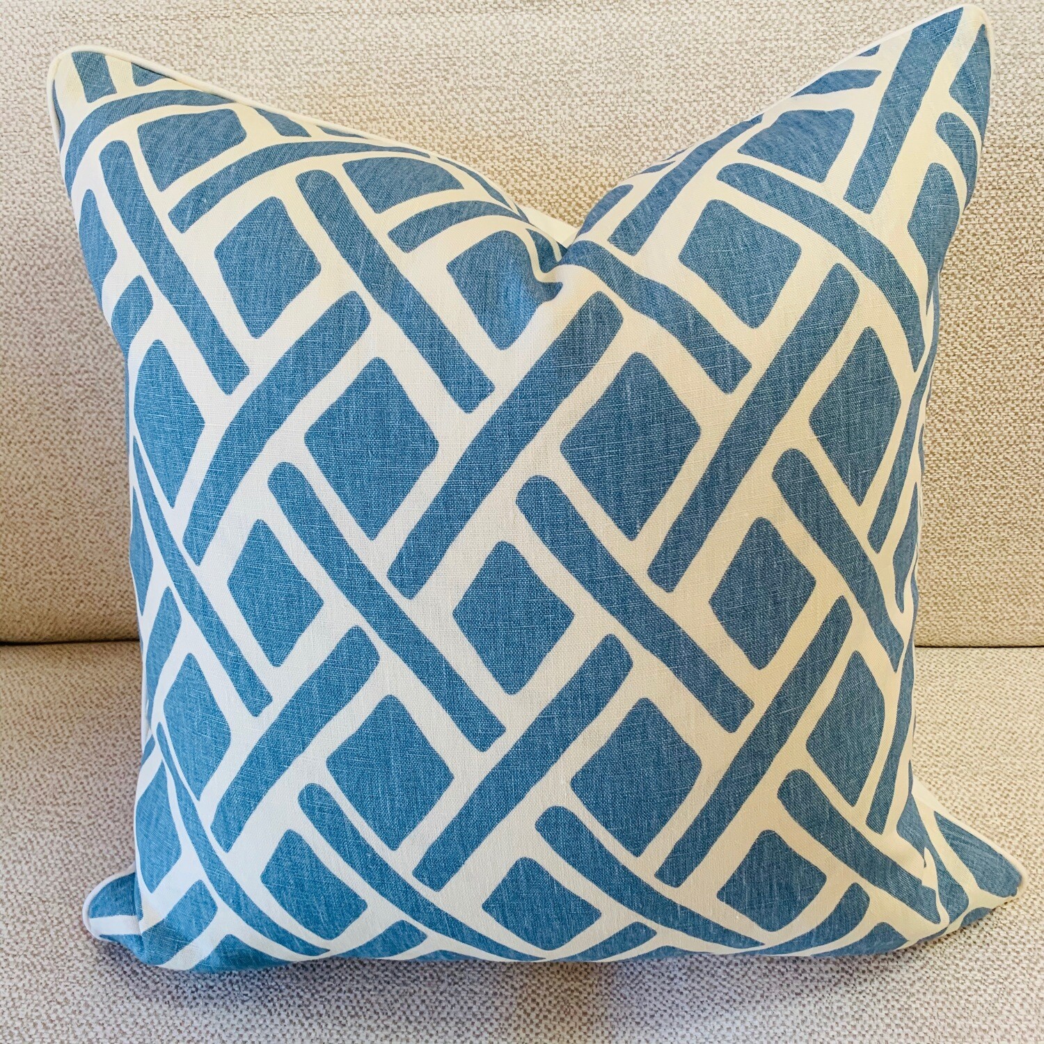 Blue &amp; White Geometric Bamboo Pillow