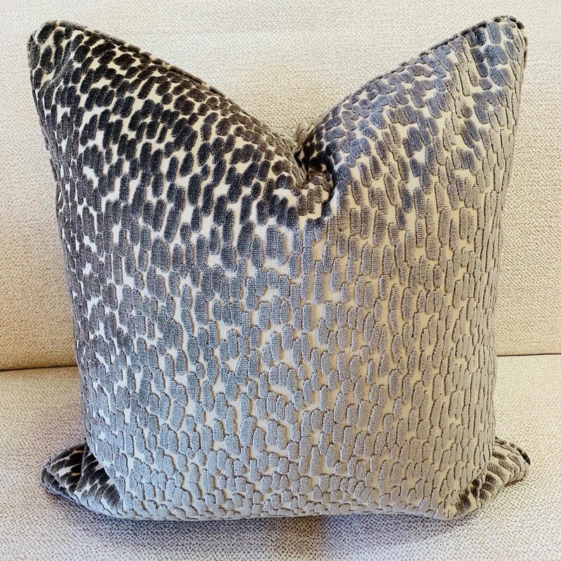 Grey Spotted Cut Velvet Pillow