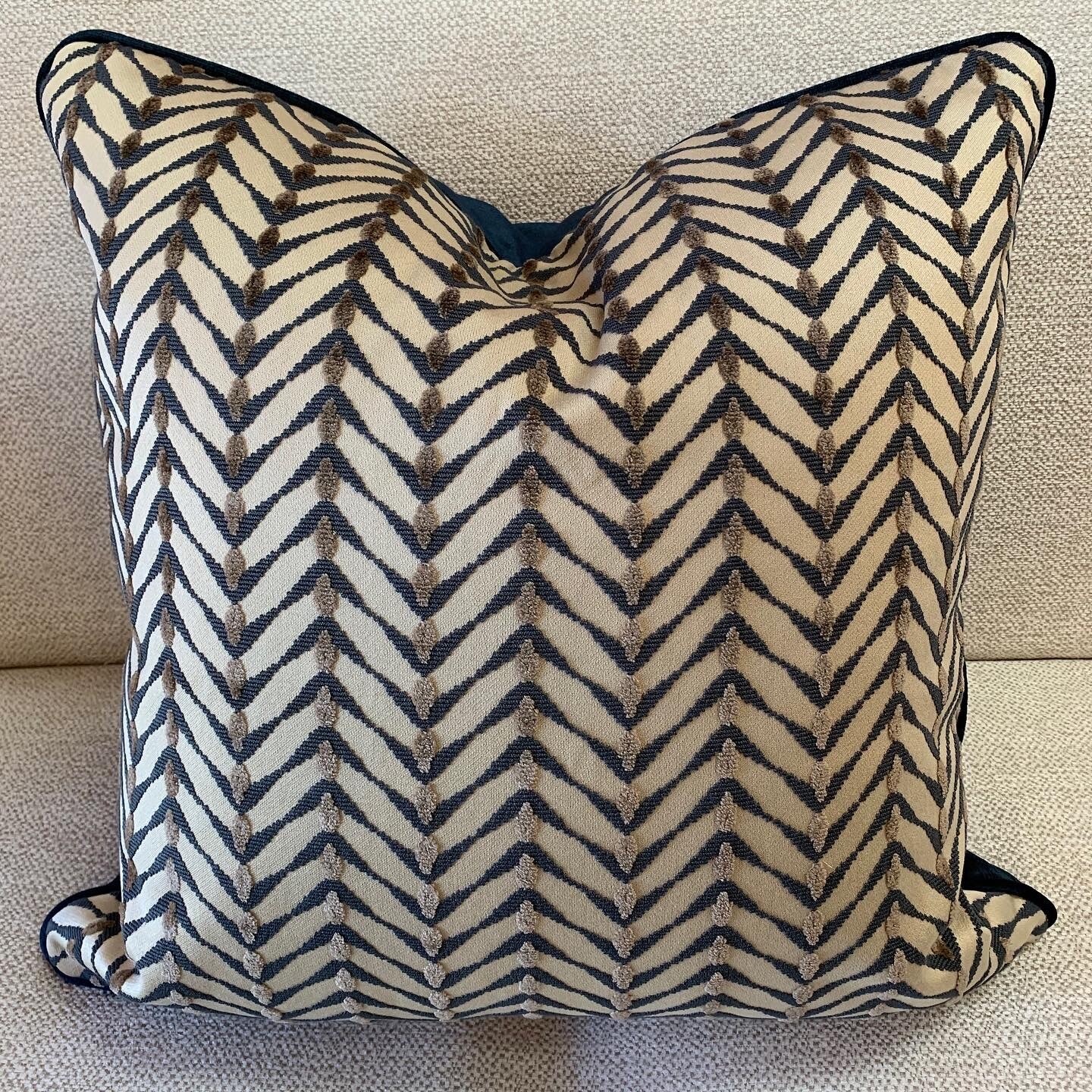 Blue &amp; Grey Cut Velvet Chevron Pillow