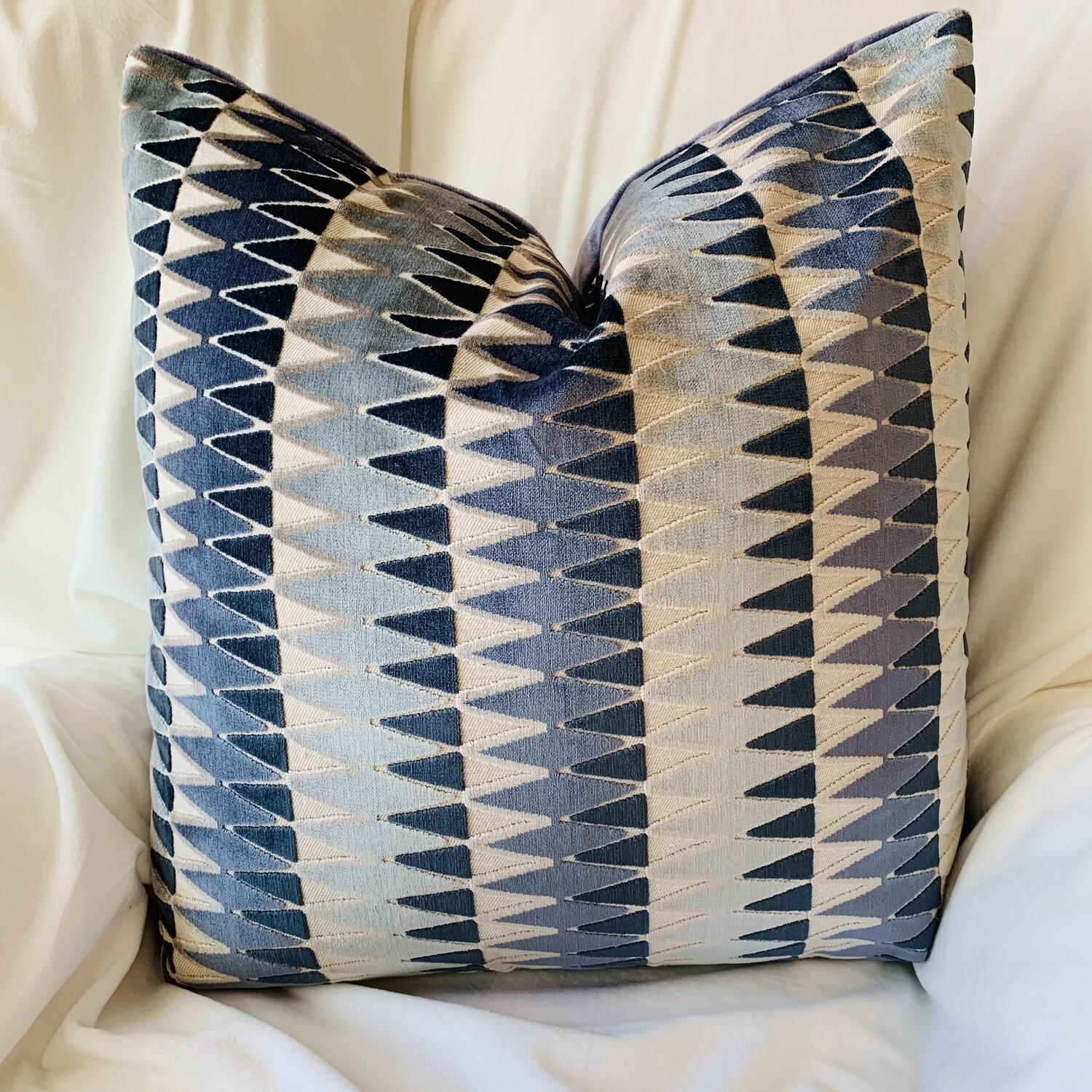 Blue &amp; Grey Cut Velvet Pillow