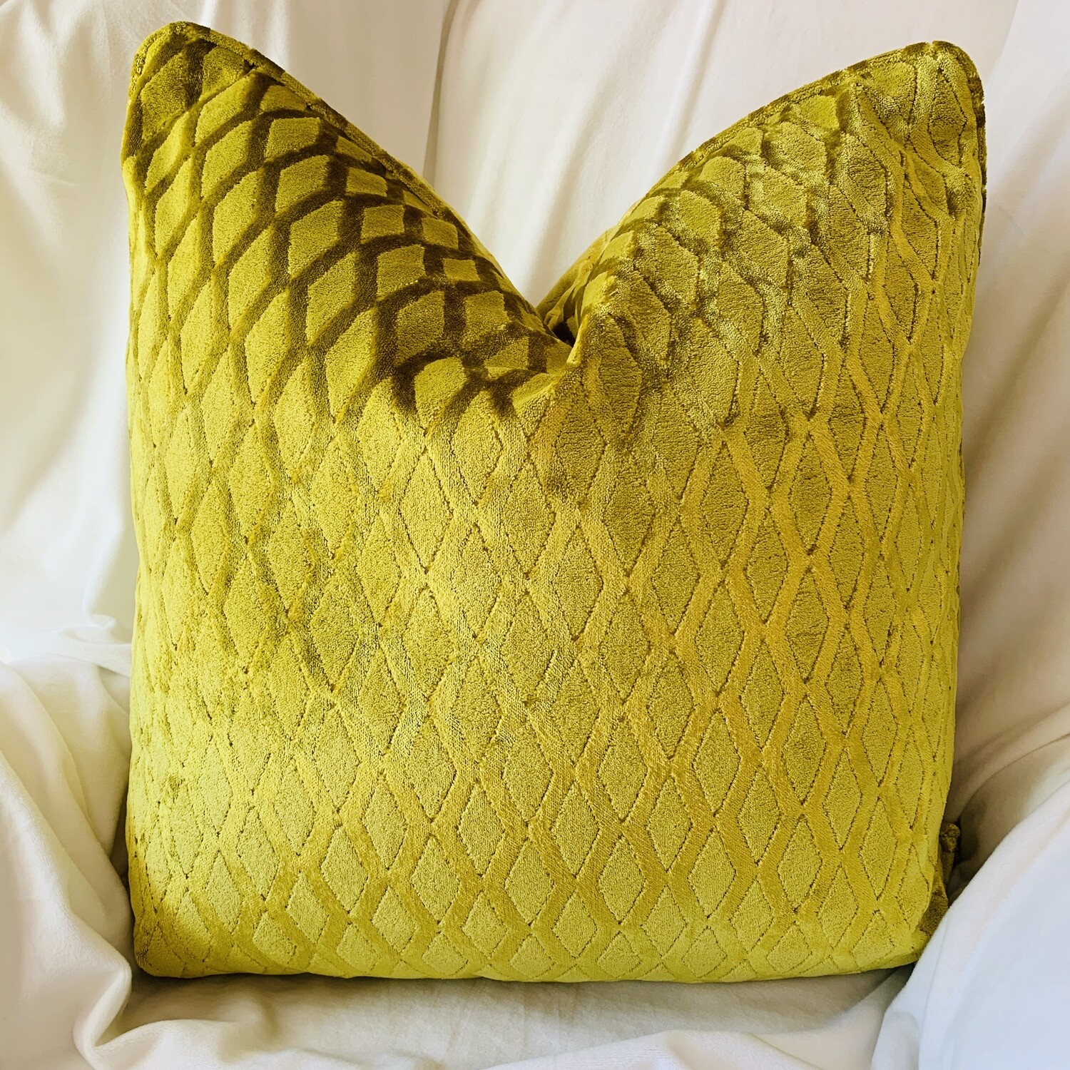 Chartreuse Diamond Velvet Pillow