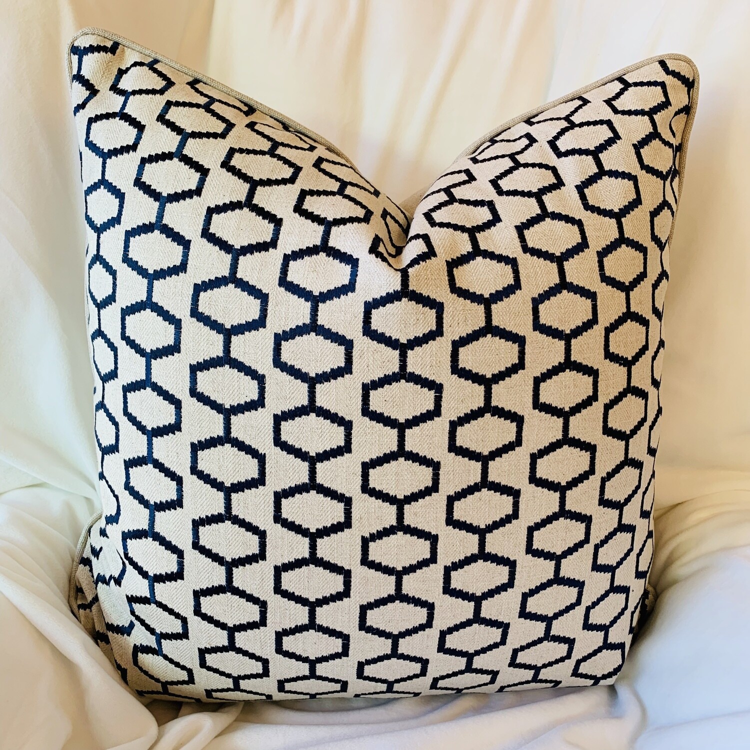 Blue Geometric Embroidered Pillow