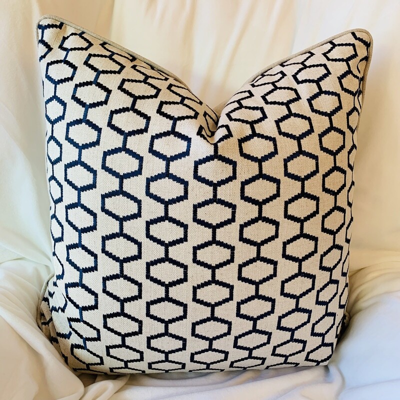 Blue Geometric Embroidered Pillow
