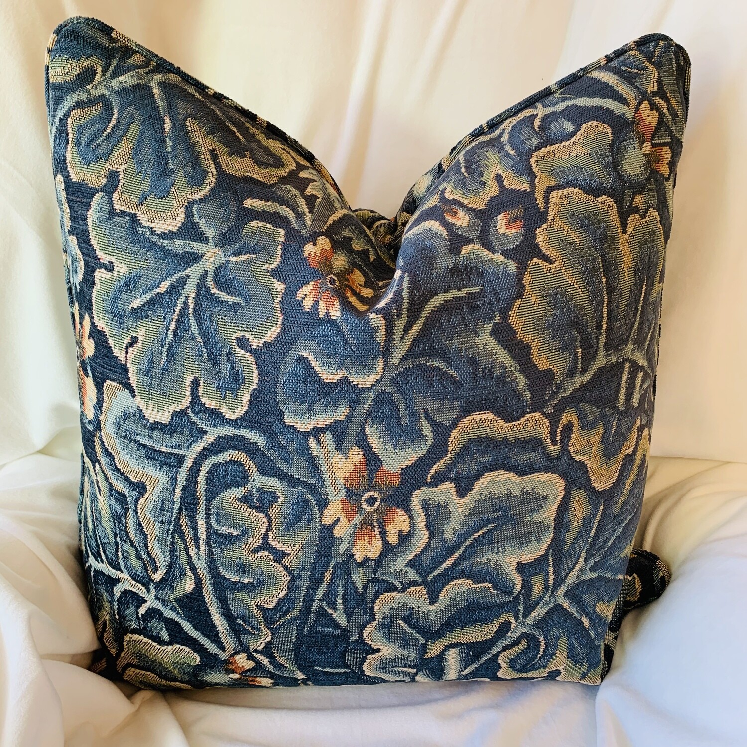 Blue &amp; Green Floral Tapestry Pillow