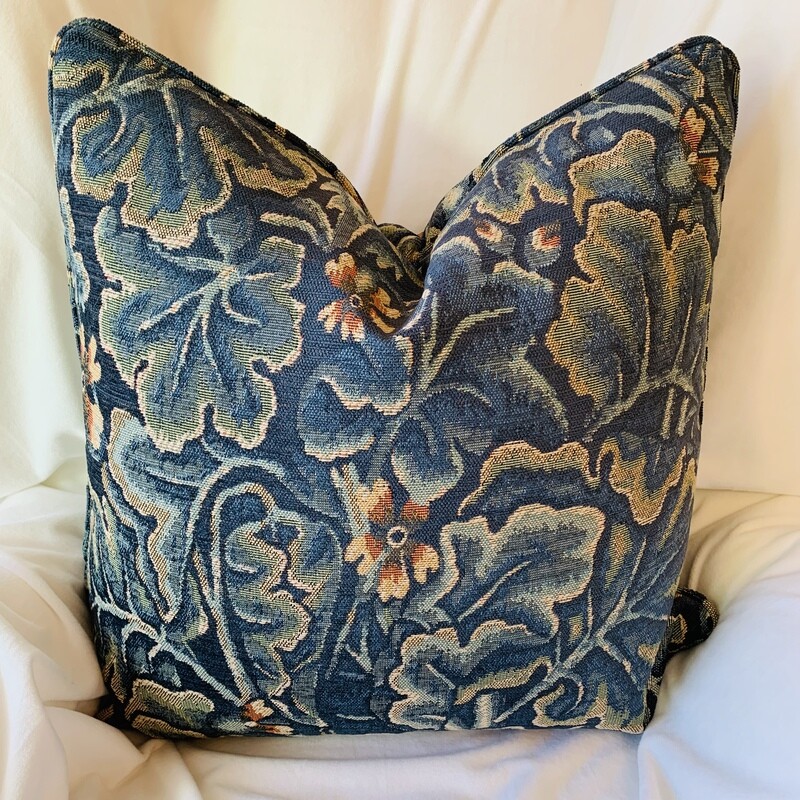 Blue &amp; Green Floral Tapestry Pillow