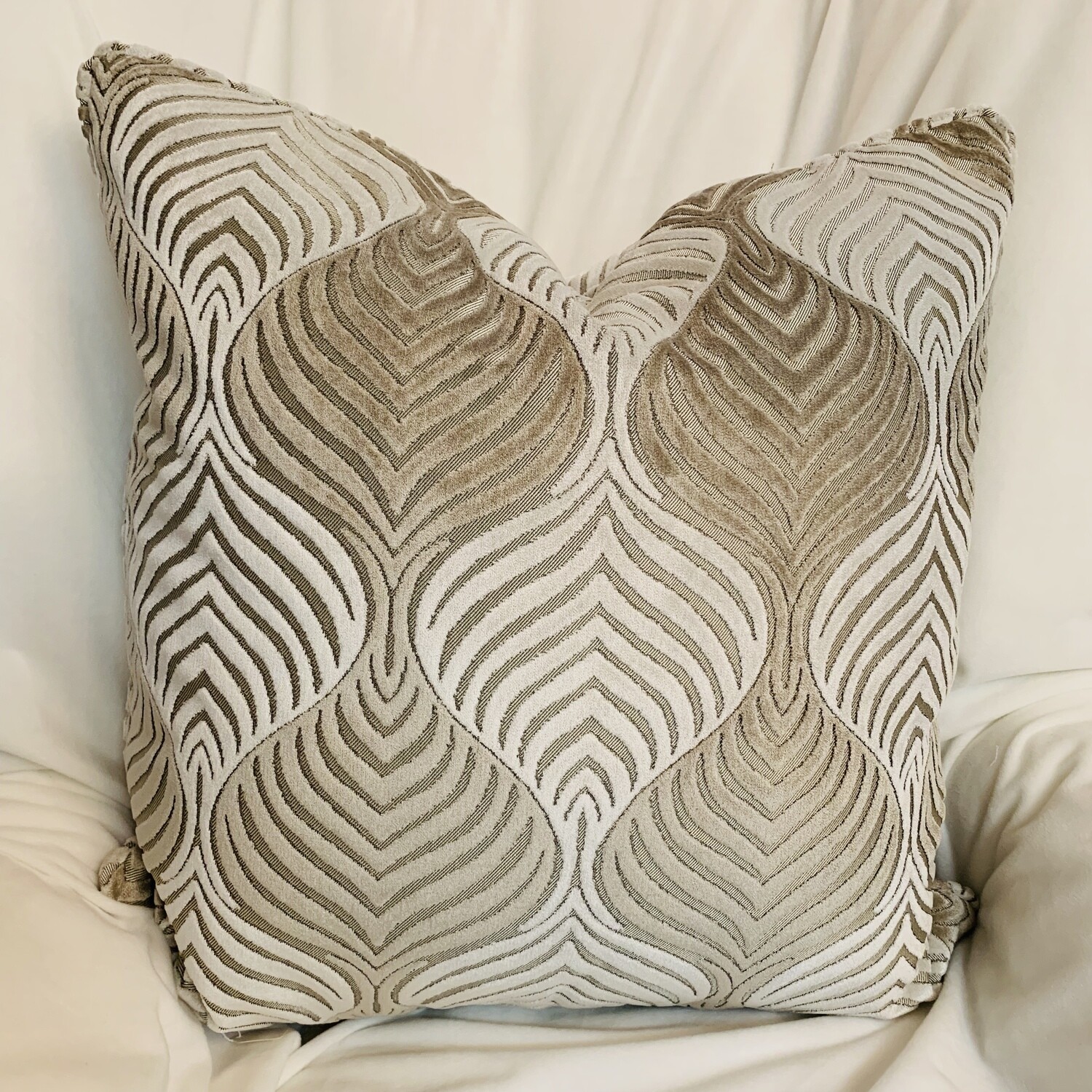 White &amp; Beige Organic Cut Velvet Pillow