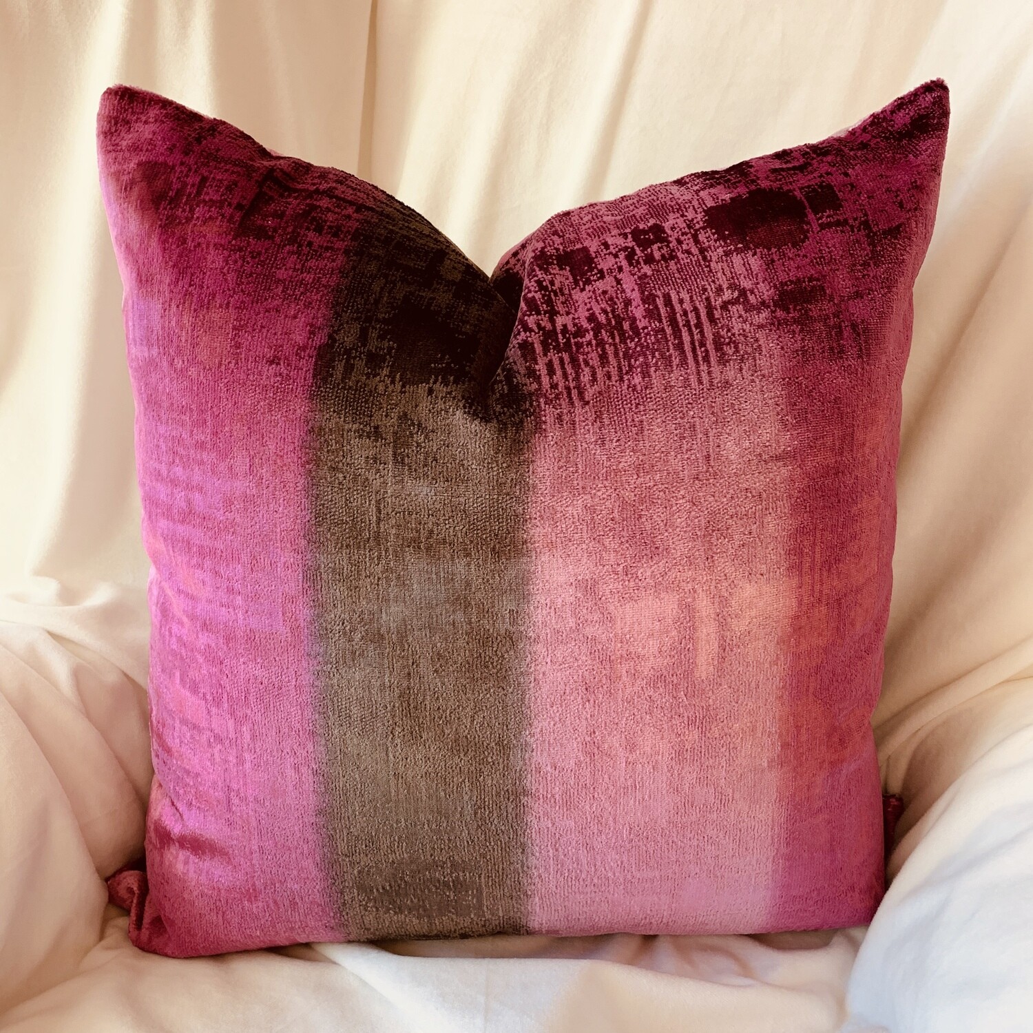 Pink &amp; Brown Striped Velvet Pillow